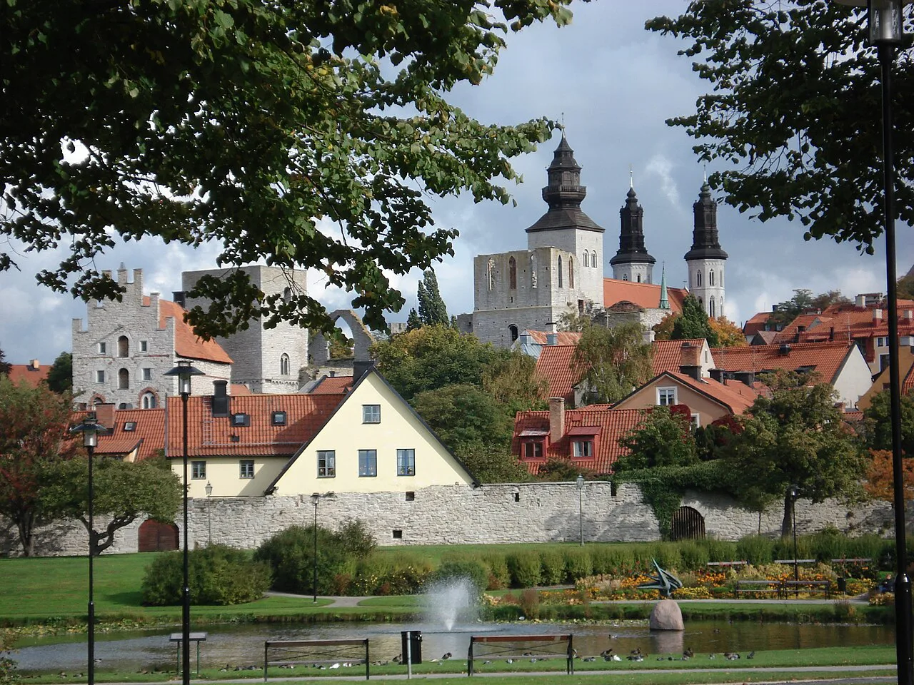 Almedalen park below Visby's old town, Gotland.
