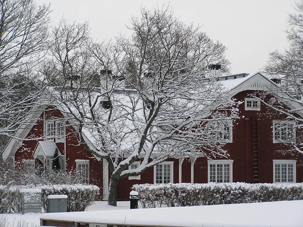 A red house in snow, Uppsala.