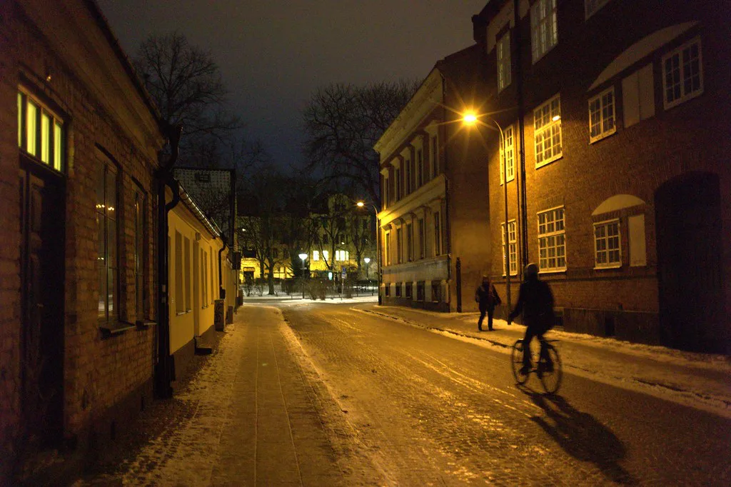 A street in Lund at night.