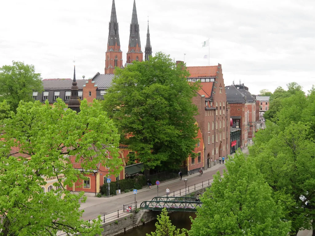 Uppsala Cathedral and the Fyris river.