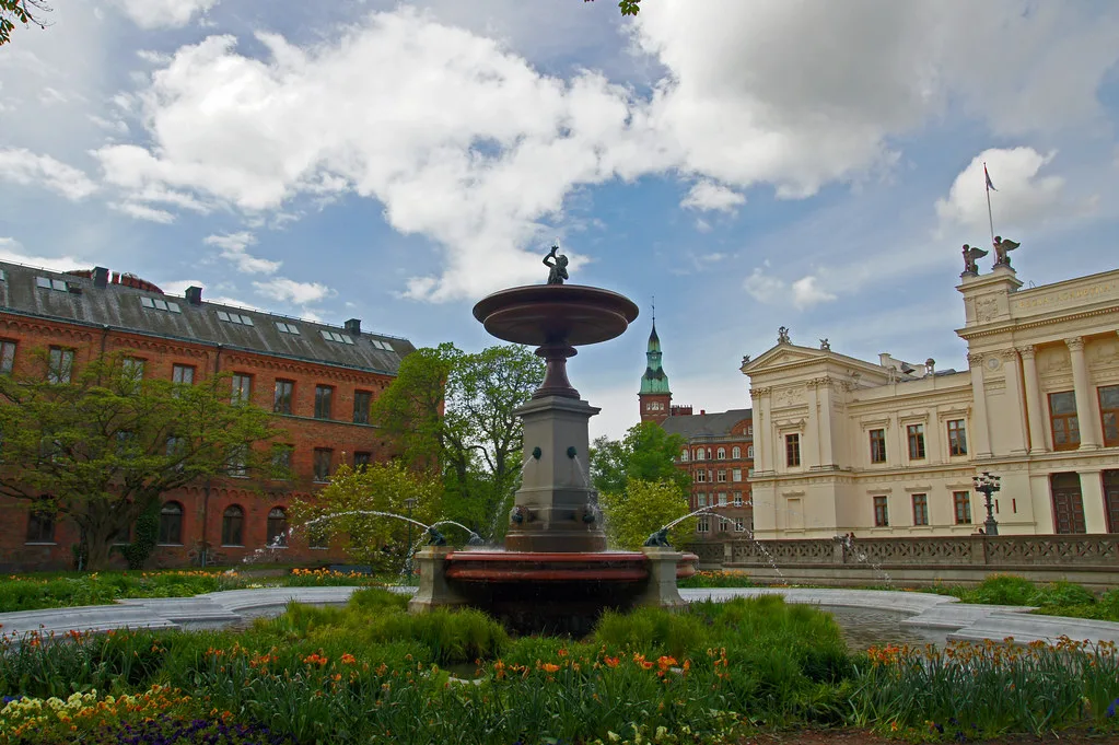 The fountain at Lund University.