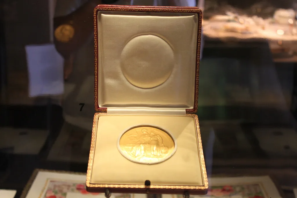 A Nobel Prize medal in the Nobel Prize Museum, Stockholm.