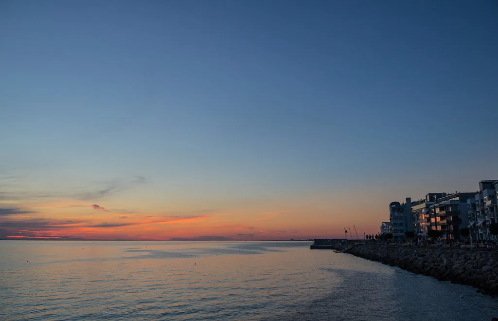 The sea at sunset, Västra Hamnen, Malmö.