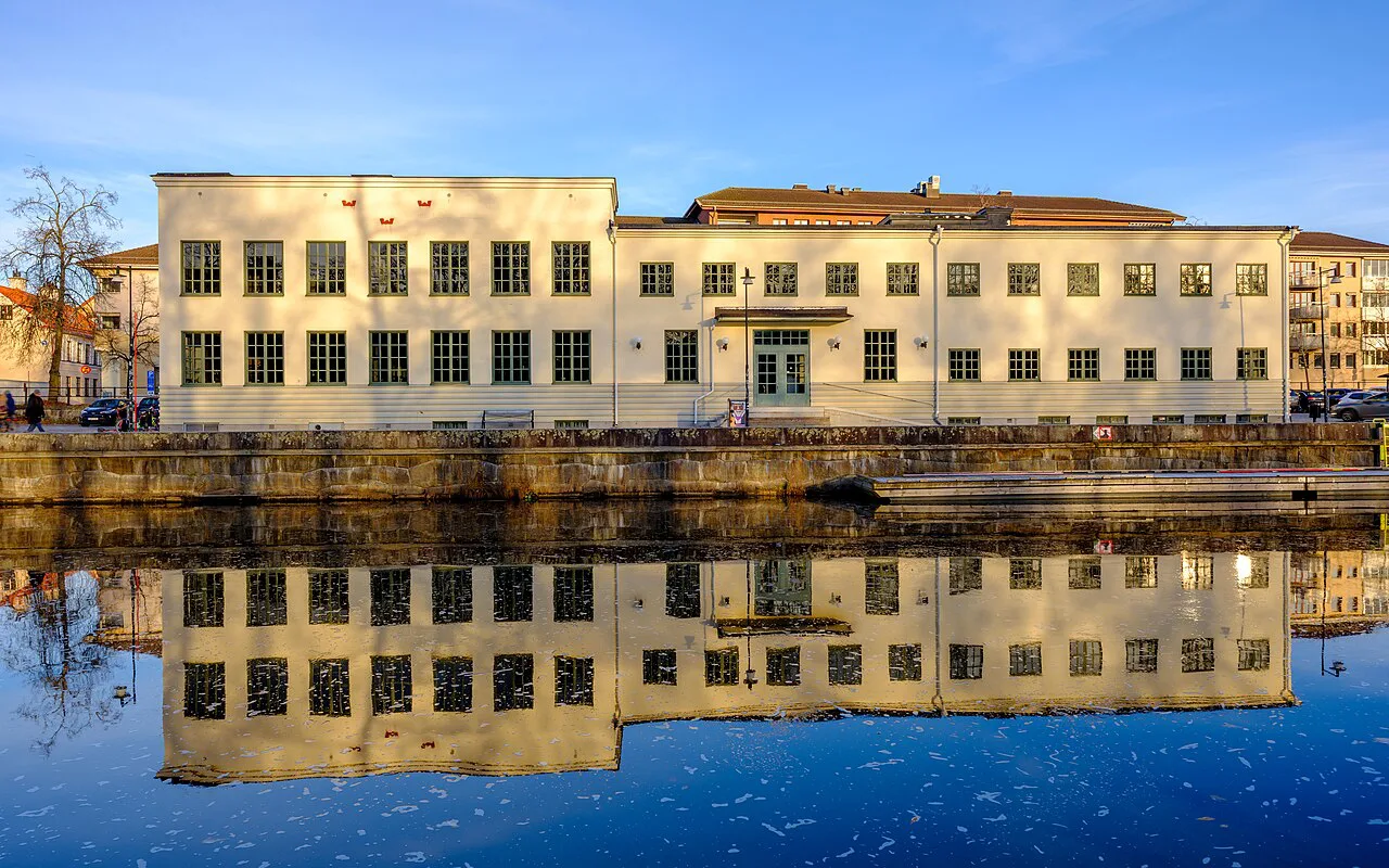 The old customs house reflected in the Fyris river, Uppsala.