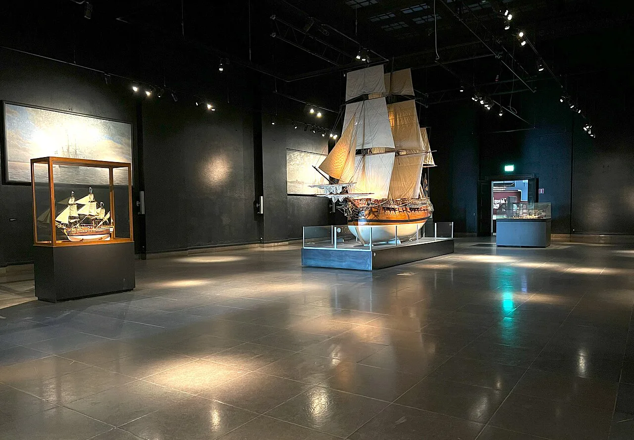 Ship models in the Gothenburg Maritime Museum's memorial hall.