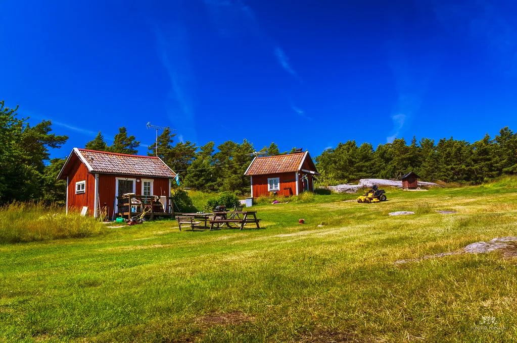 Red cottages at Fjärdlång, Stockholm archipelago.