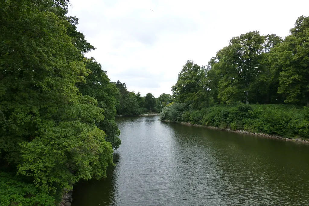 A canal through a Malmö park.