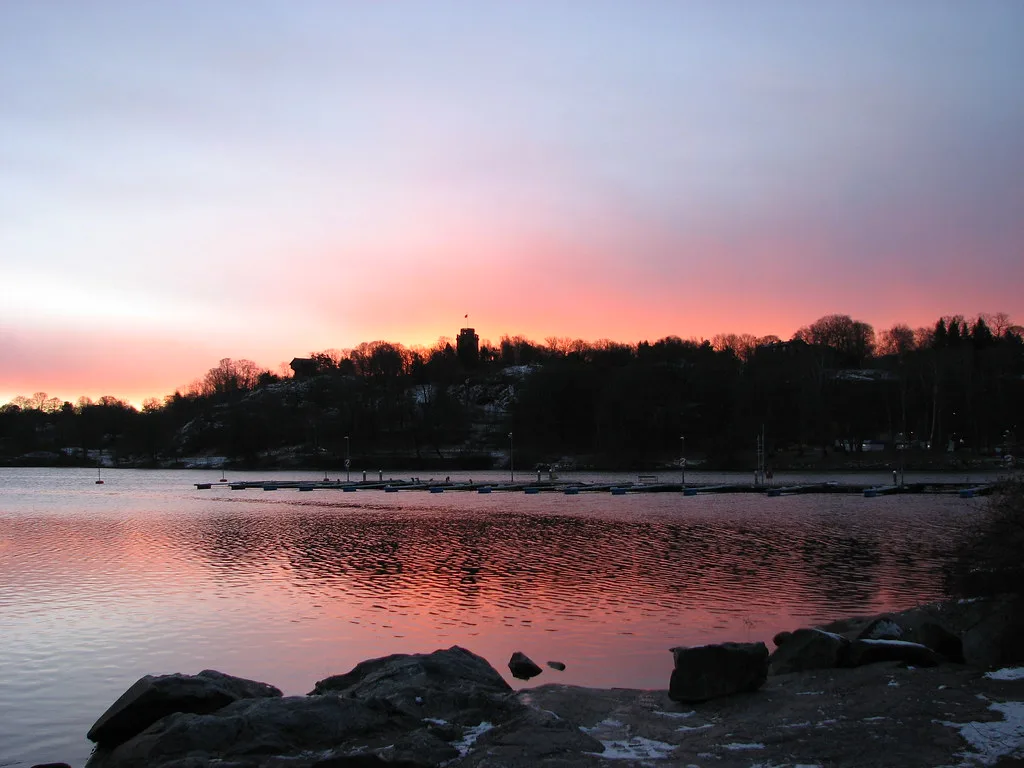 Sunset over the water at Djurgården, Stockholm.