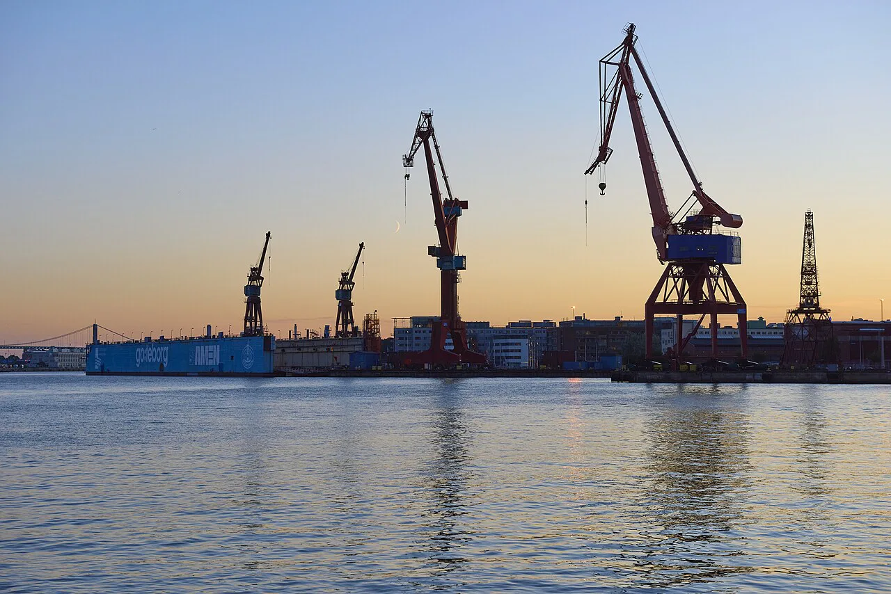 Port cranes in Gothenburg harbour.