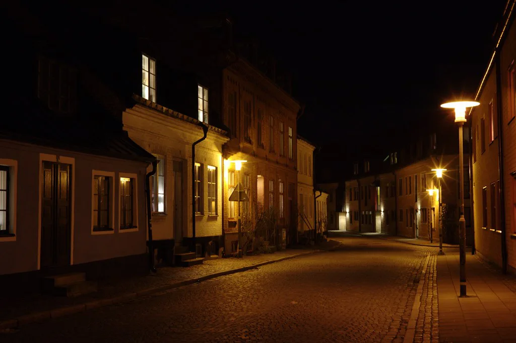 A street in Lund at night.