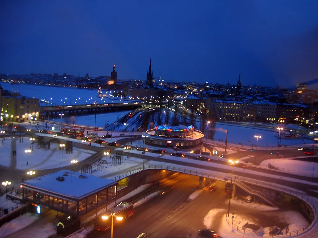 Stockholm's skyline at night.