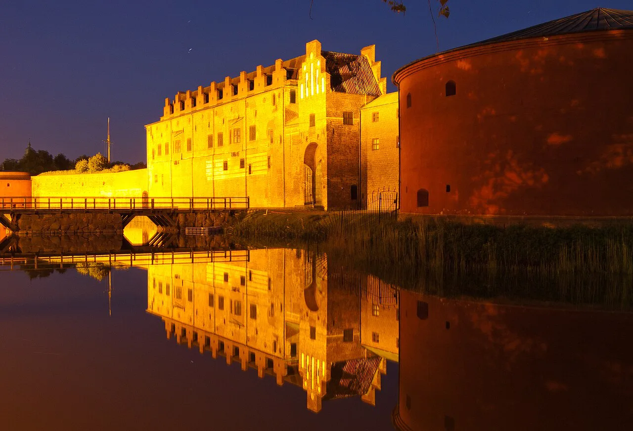 Malmöhus Castle reflected at night, Malmö.