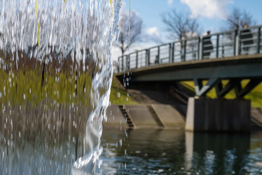 Water flowing under a bridge at Västra Hamnen, Malmö.