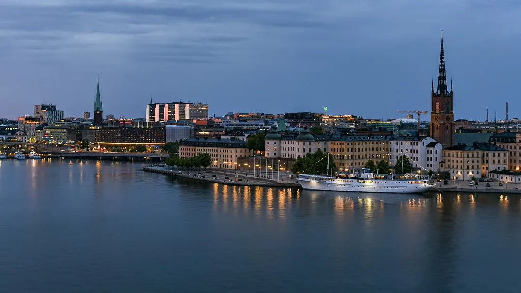 Riddarholmen and Gamla Stan at dusk, Stockholm.