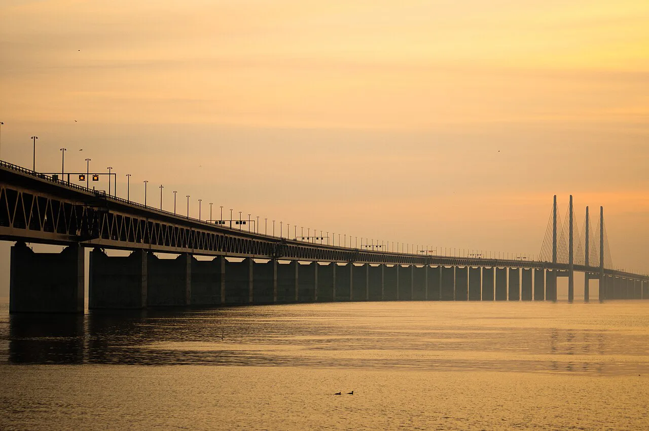 The Øresund Bridge at sunset.