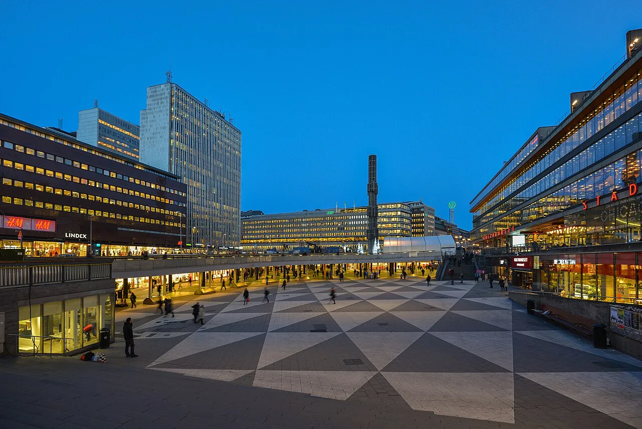 Sergels torg at dusk, Stockholm.