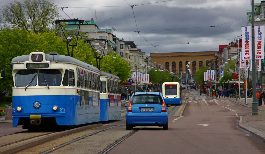 Trams on Avenyn, Gothenburg.