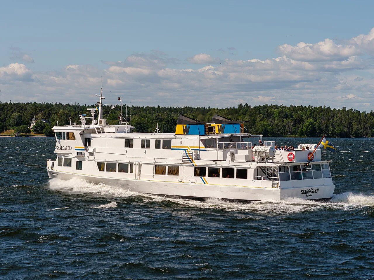 An archipelago passenger boat in the Stockholm archipelago.