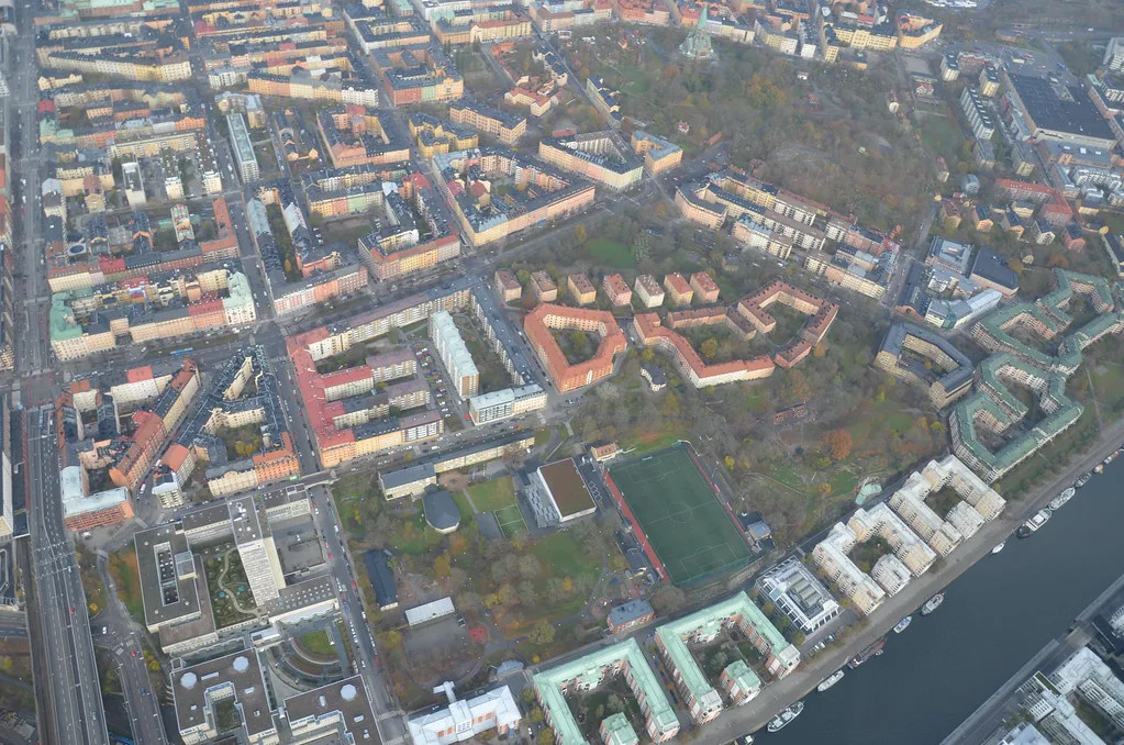 Södermalm from a helicopter, Stockholm.