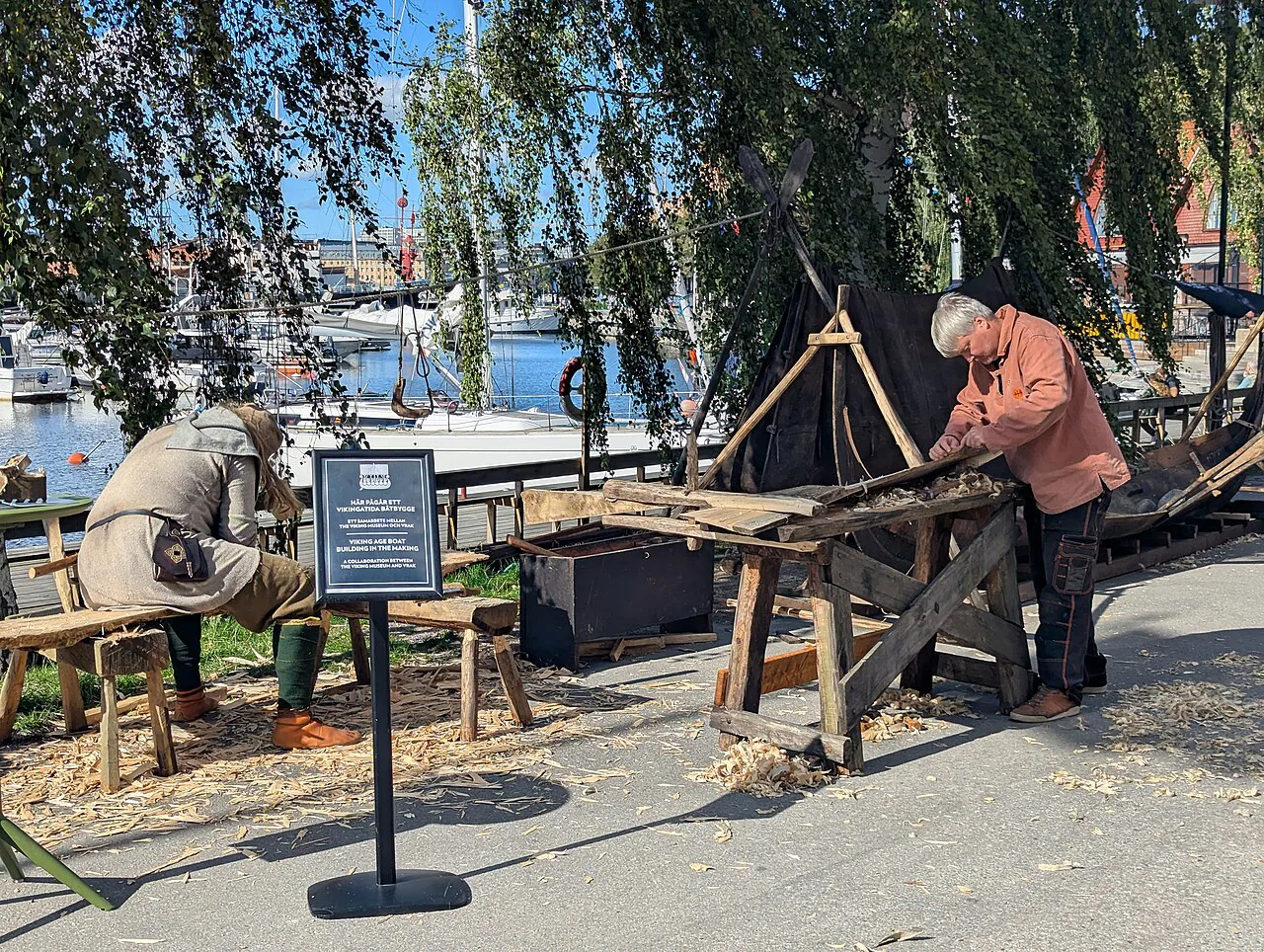 Woodworking demonstrations outside the Viking Museum, Stockholm.