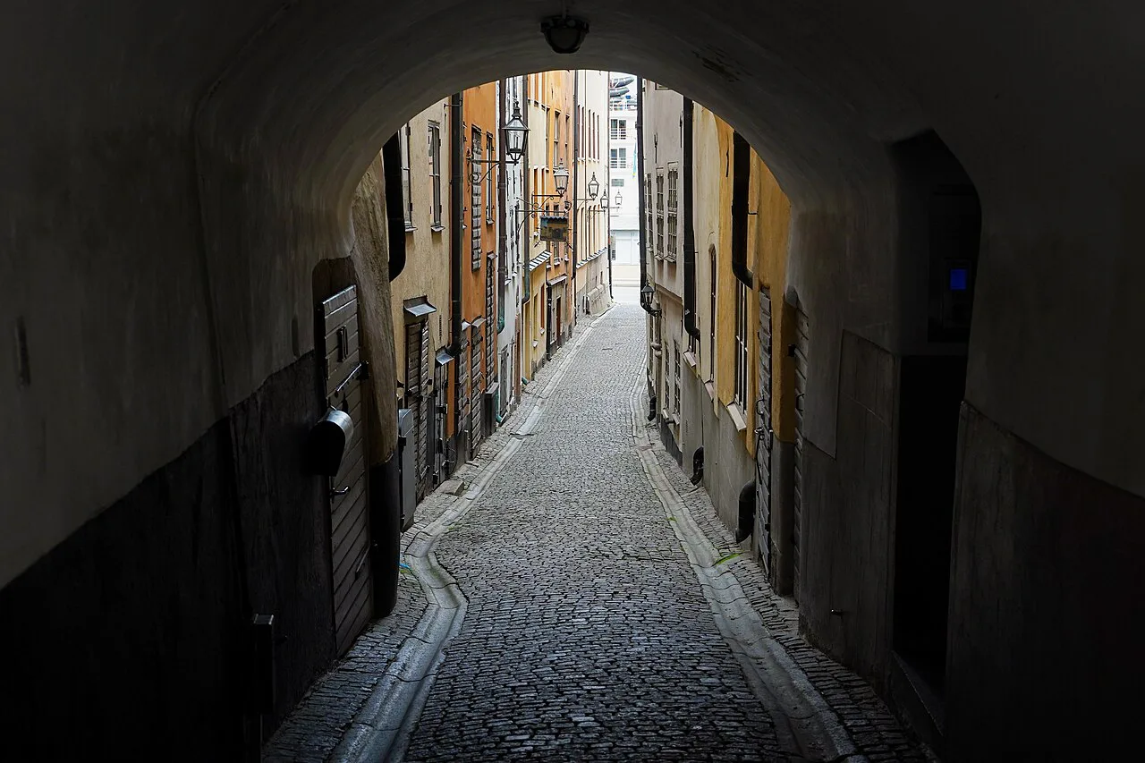 A pedestrian tunnel into Gamla Stan, Stockholm.