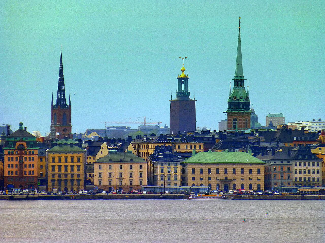 Riddarholmen and Gamla Stan's skyline from the water, Stockholm.