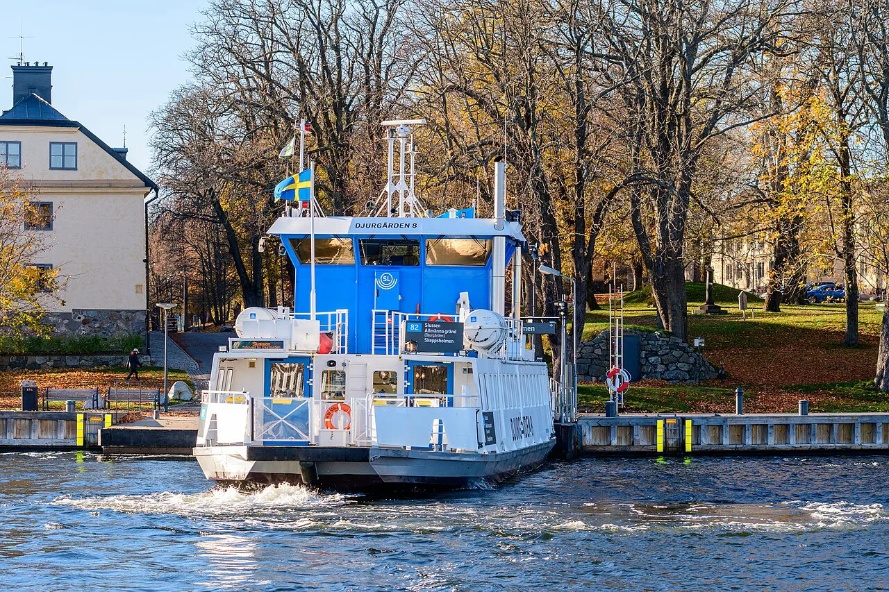 A Djurgården ferry at its pier, Stockholm.