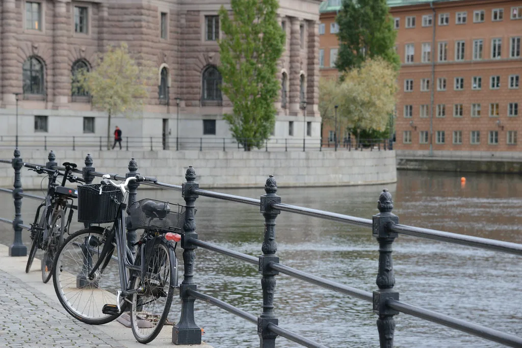 Bicycles by the water in Gamla Stan, Stockholm.