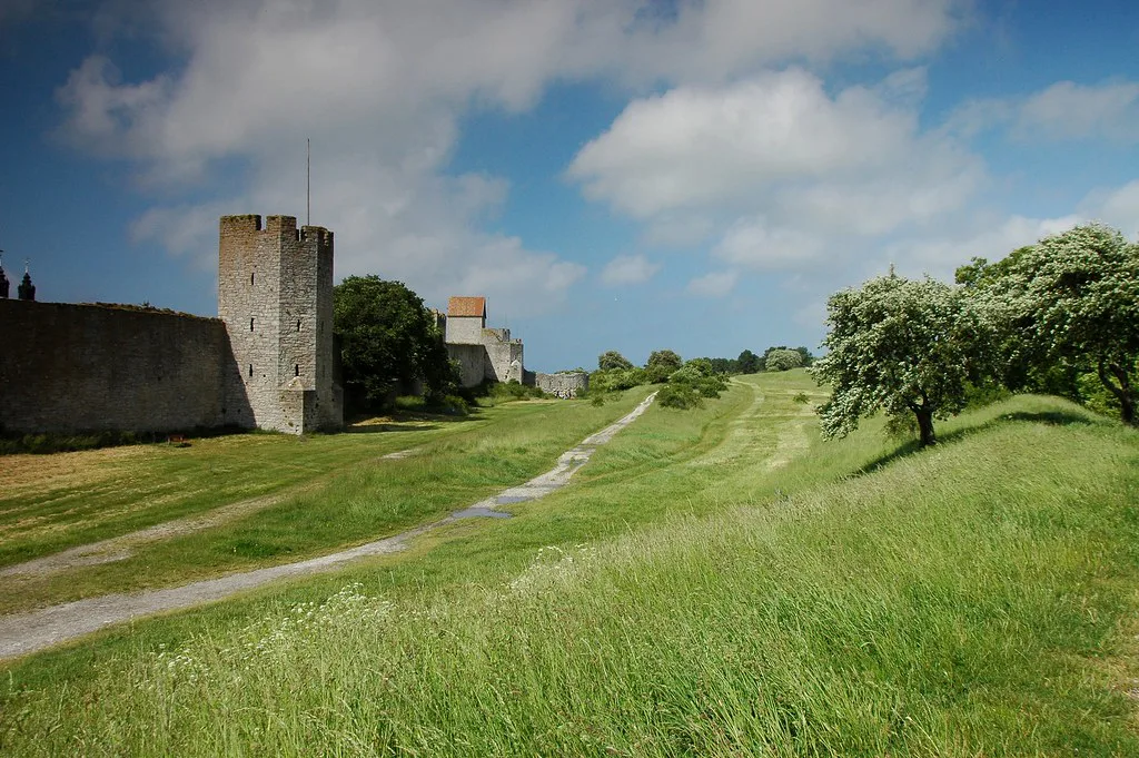 Visby's city wall and meadow, Gotland.