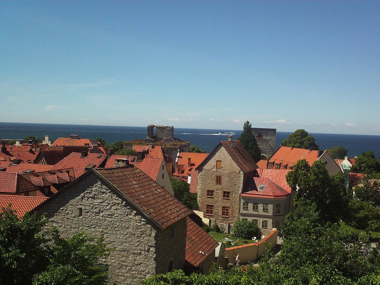 Visby old town and the sea.
