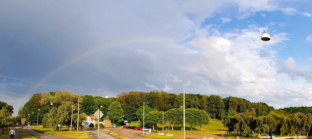 A rainbow over Slottsskogen, Gothenburg.