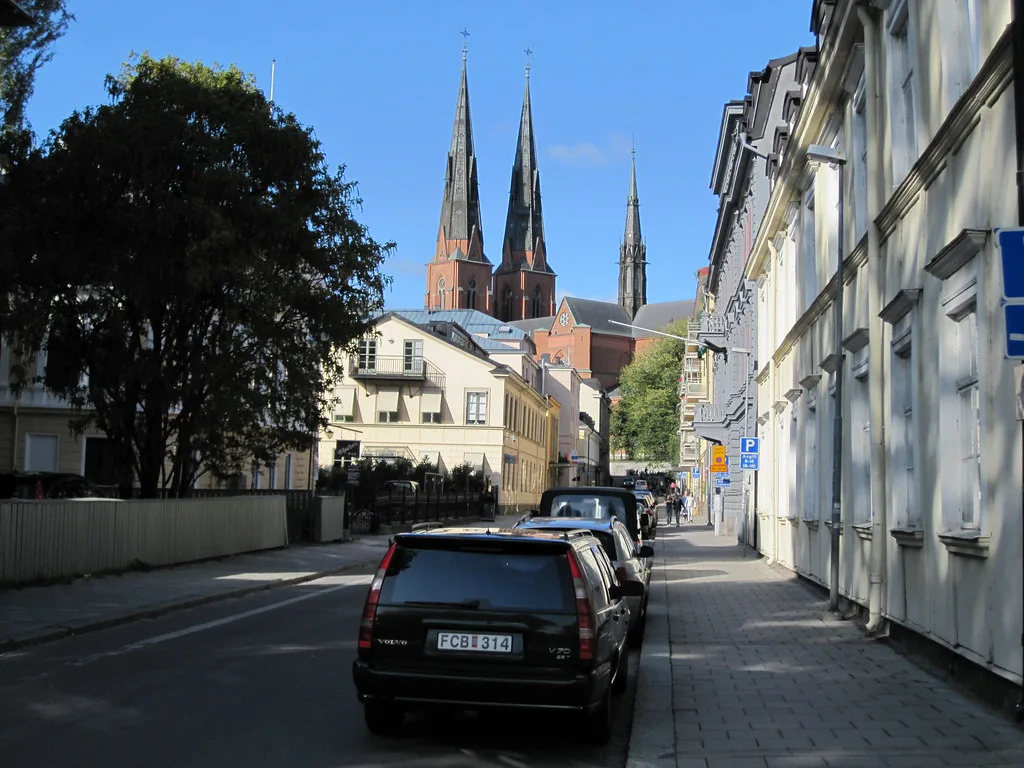 A street towards Uppsala Cathedral.